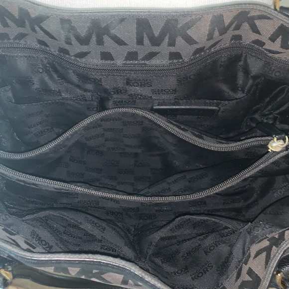 MICHAEL KORS GORGEOUS BLACK CANVAS LEATHER TRIM SATCHEL SHOULDER BAG - Picture 9 of 13